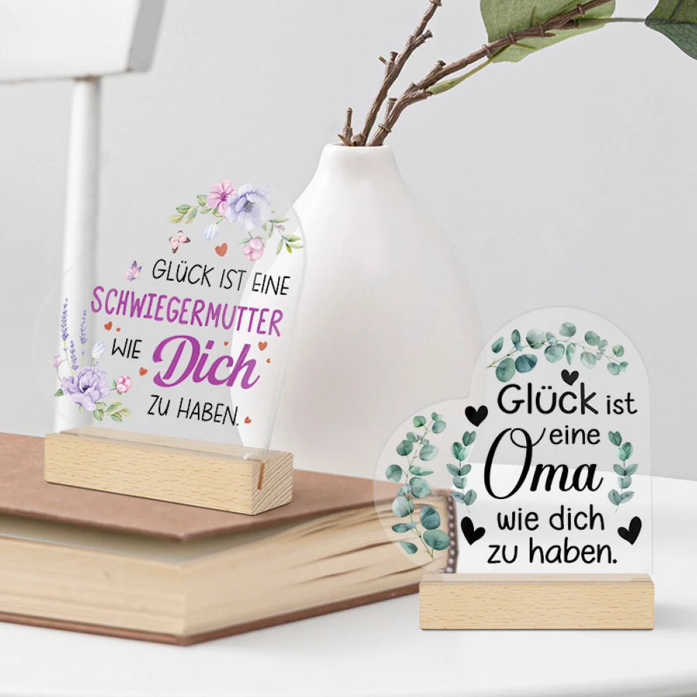 German Parents and Siblings Family Acrylic Desk Ornament with Wooden Base for Home Decor Gift