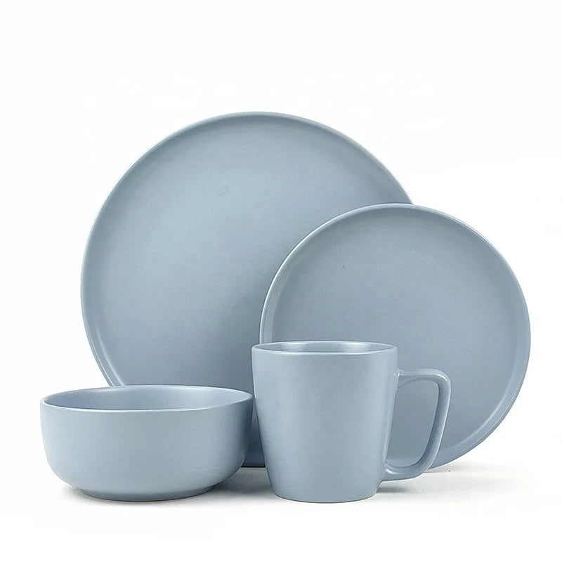 Wholesale 16 Pcs Stoneware Solid Matt Glaze Dinner Set Ceramics Plates Dinnerware Chinese Dinner Plates