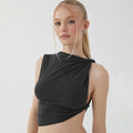 Women's Summer Casual Sleeveless Twisted Asymmetrical Vest T-Shirt Top New Solid Color Short Length