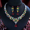 Colorful Nigerian Necklace Earrings Red Green Yellow White Zirconia Wedding Bridal Luxury Big Statement Jewelry Set for Women