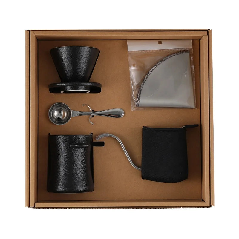 Luxury 350ml Classic Eco-Friendly Black Hand Drip Pour Coffee Tea Set Ceramic Stainless Steel Filter Cup Home Use Gift Set