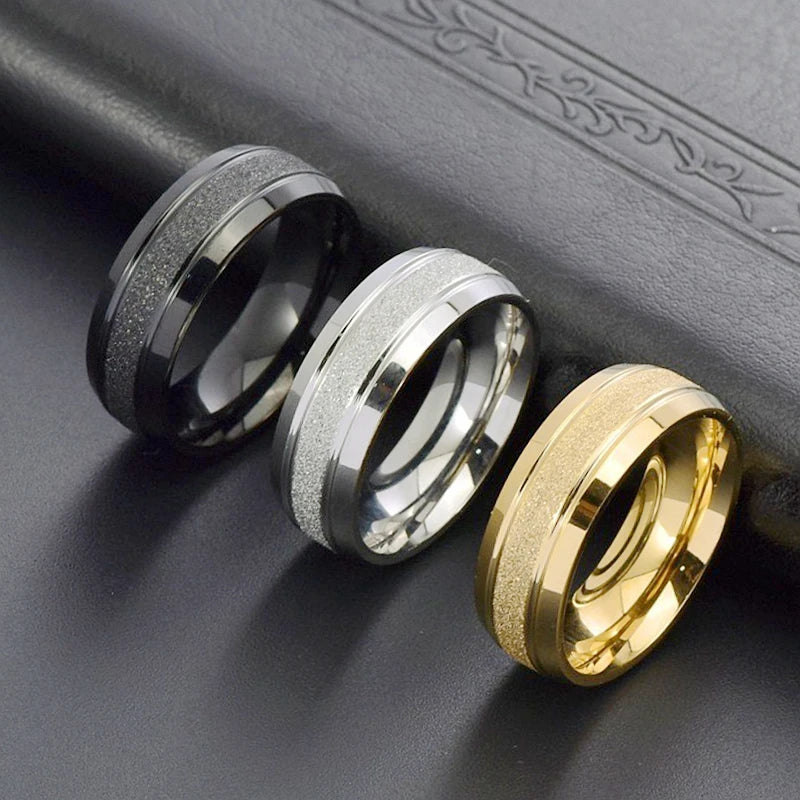 Fashionable Explosive Arc Frosted Stainless Steel Ring Casual Business Daily All-Match Couple Jewelry Trendy Handmade