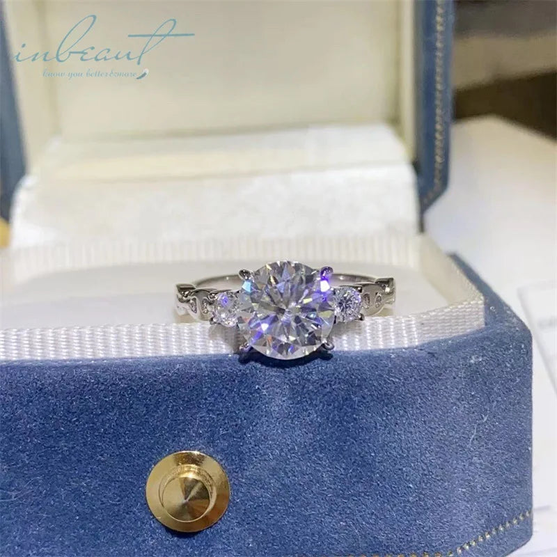 New Popular Silver 925 Original 2 Carat Brilliant Cut Diamond Test Past D Color Moissanite Ring for Engagement Fine Jewelry