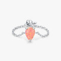 925 Sterling Silver Fine Jewelry Daily Accessories Fashion Water Drop Orange Opals Adjustable Link Chain Rings for Women