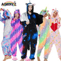 Wholesale Casual Breathable Thermal Unisex Winter/Spring Animal Flannel Hooded Onesie Pajamas Sleepwear Woman Kids Unicorn Quick