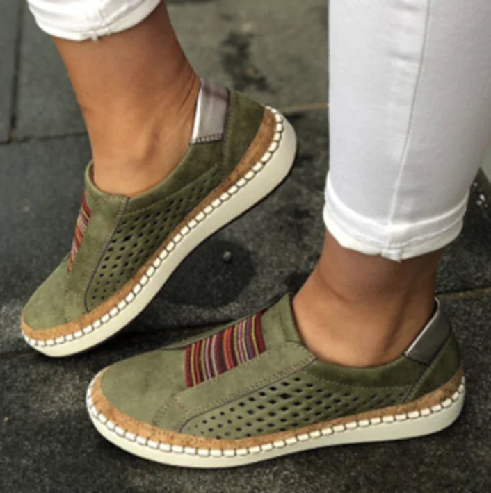 Hollow-Out Round Toe Casual Women Sneakers Breathable Slip on Flat Shoes
