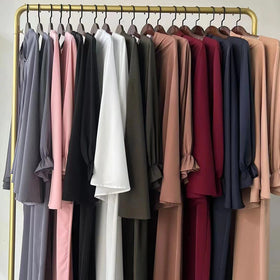 Tudong 2 Prayer Set Factory Direct Supply 2023 New Solid Color Elegant 2 Piece Malay Suit Duck Prayer Set Long Abaya Modest Mu