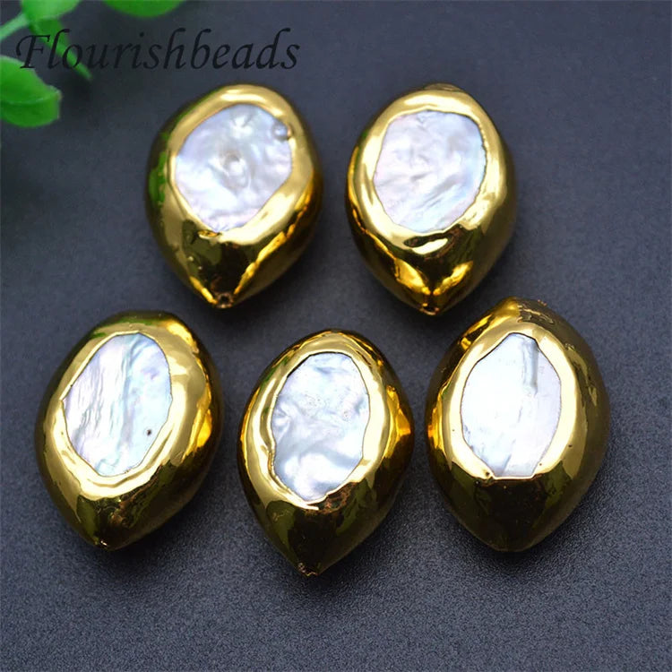 Wholesale Natural Freshwater Pearls Gold Plated Metal Copper Oval Waterdrop Shape Loose Real Pearl Beads for Bracelet Necklace