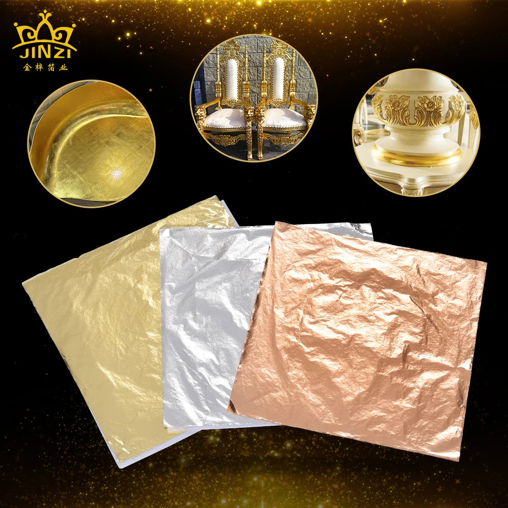 Jinzi High Quality Imitation Gold Leaf Sheets Manufacturer 14*14 16*16 Cm Copper Leaf Sheets for Art Craft