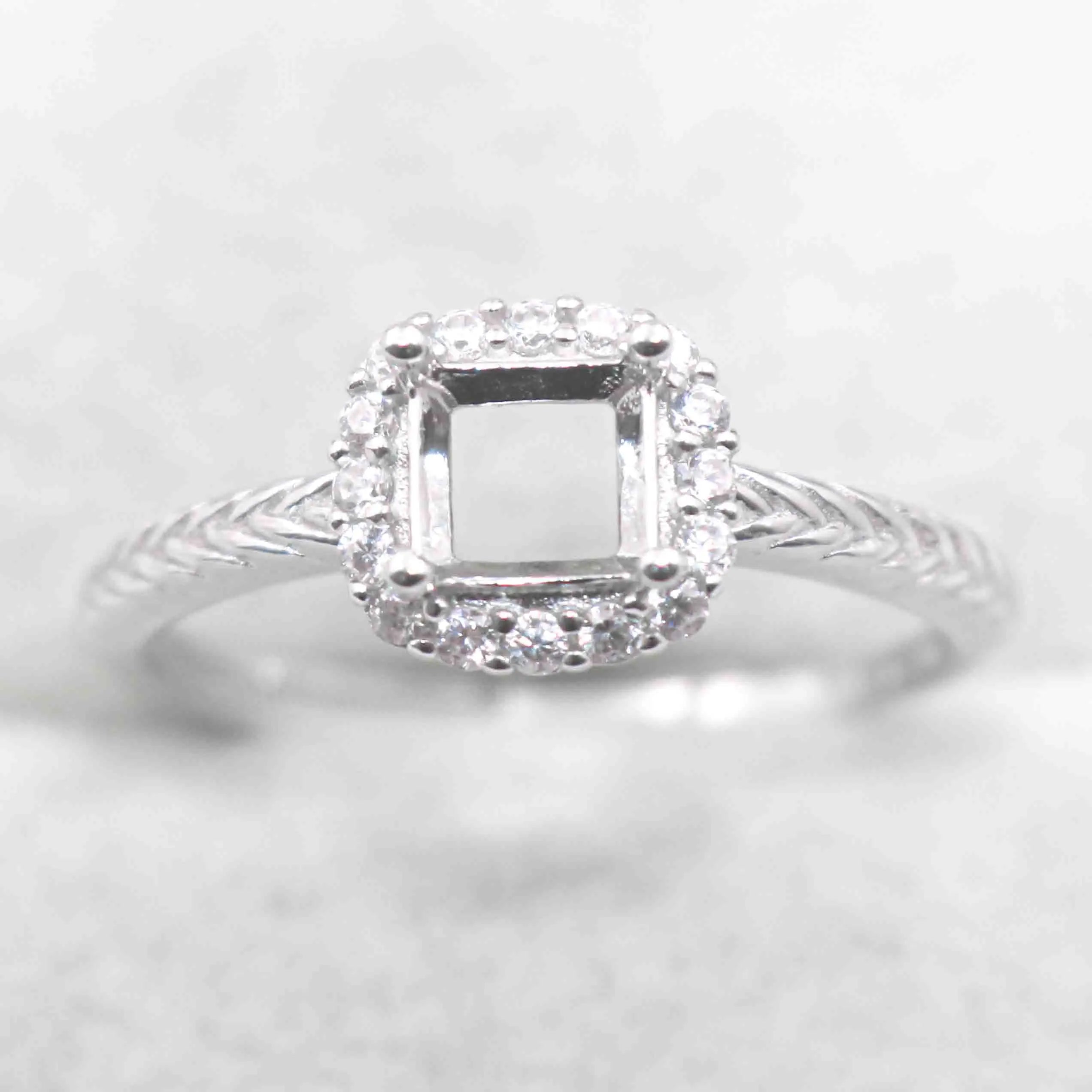 Sterling Silver 5*5mm Semi Mount Ring Square Shape Empty Frame Blank Claws Setting S925 Base Without Center Stone for Inlay DIY