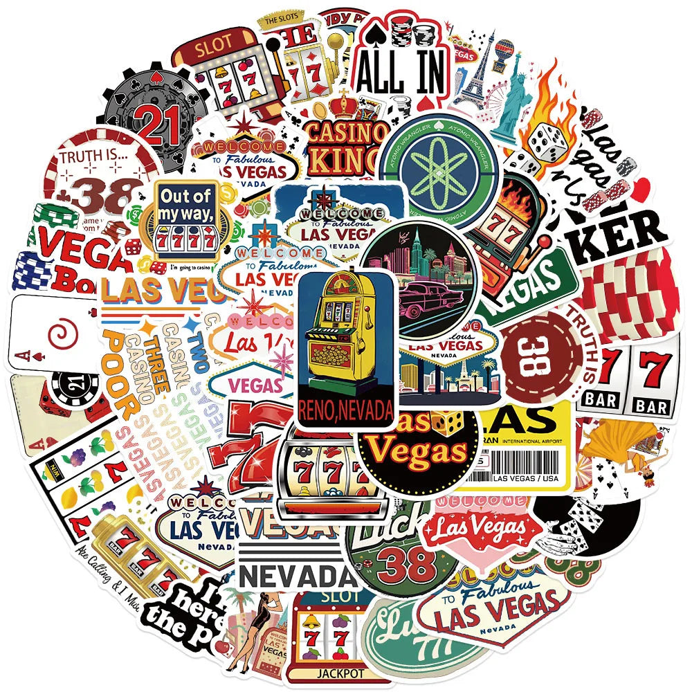 50PCS USA City Travel Nevada Funny Poker Game Las Vegas Sticker