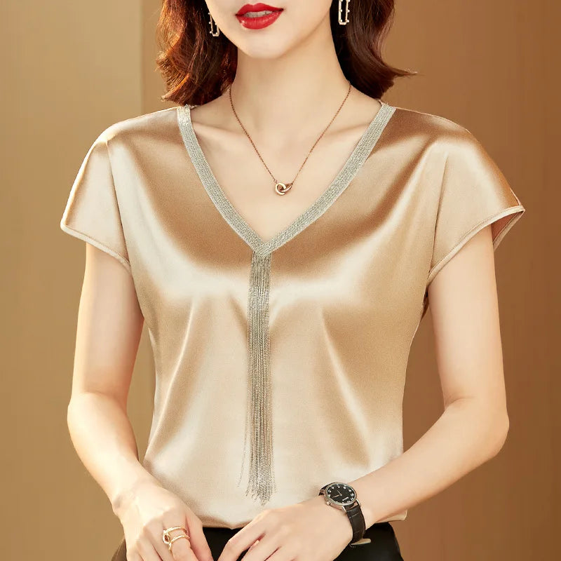 Fashion Crop Top Women V-neck Tassel Women's T-shirt Solid Vest Ladies Tops Summer Tank Top Chiffon Blouse Woman Clothes
