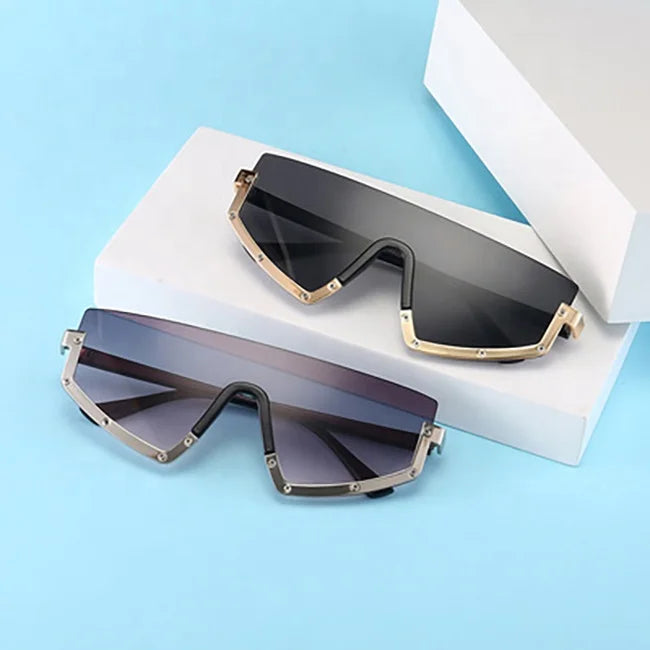 2021 Fashion Half Frame Shield Sunglasses for Women Men Oversized Ladies Shades White Gold Semi Rimless One Piece Lens Big