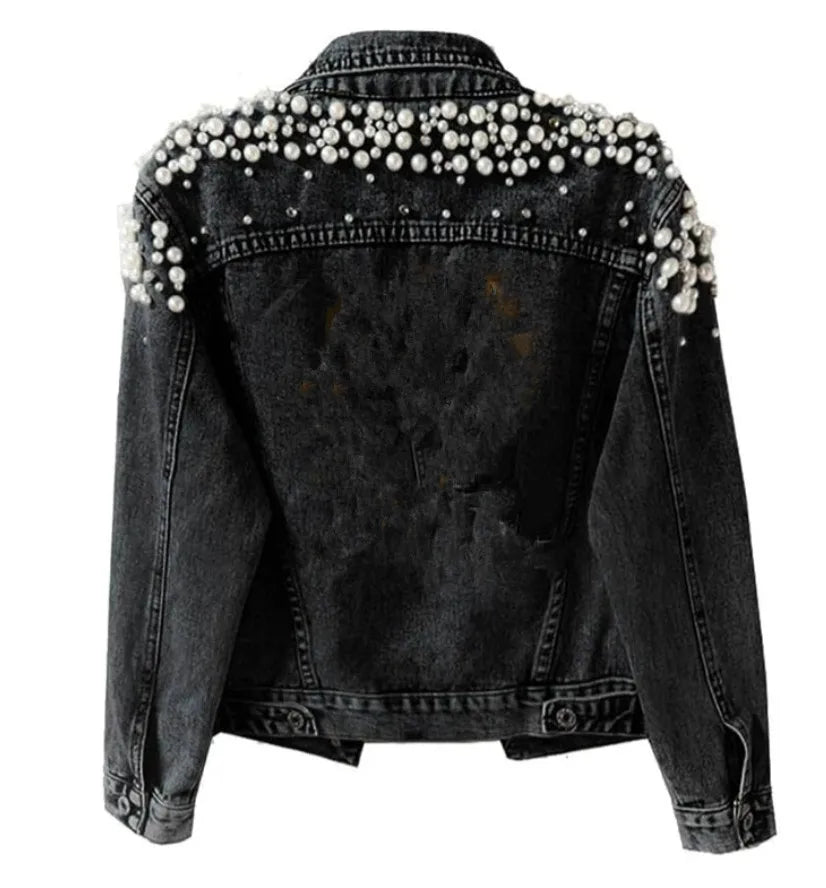Cycling Pearl Denim Coat Women Cotton Spring Autumn Ropa Cardigan Jeans Punk Gothic Bomber Jacket Windbreaker Women Jackets