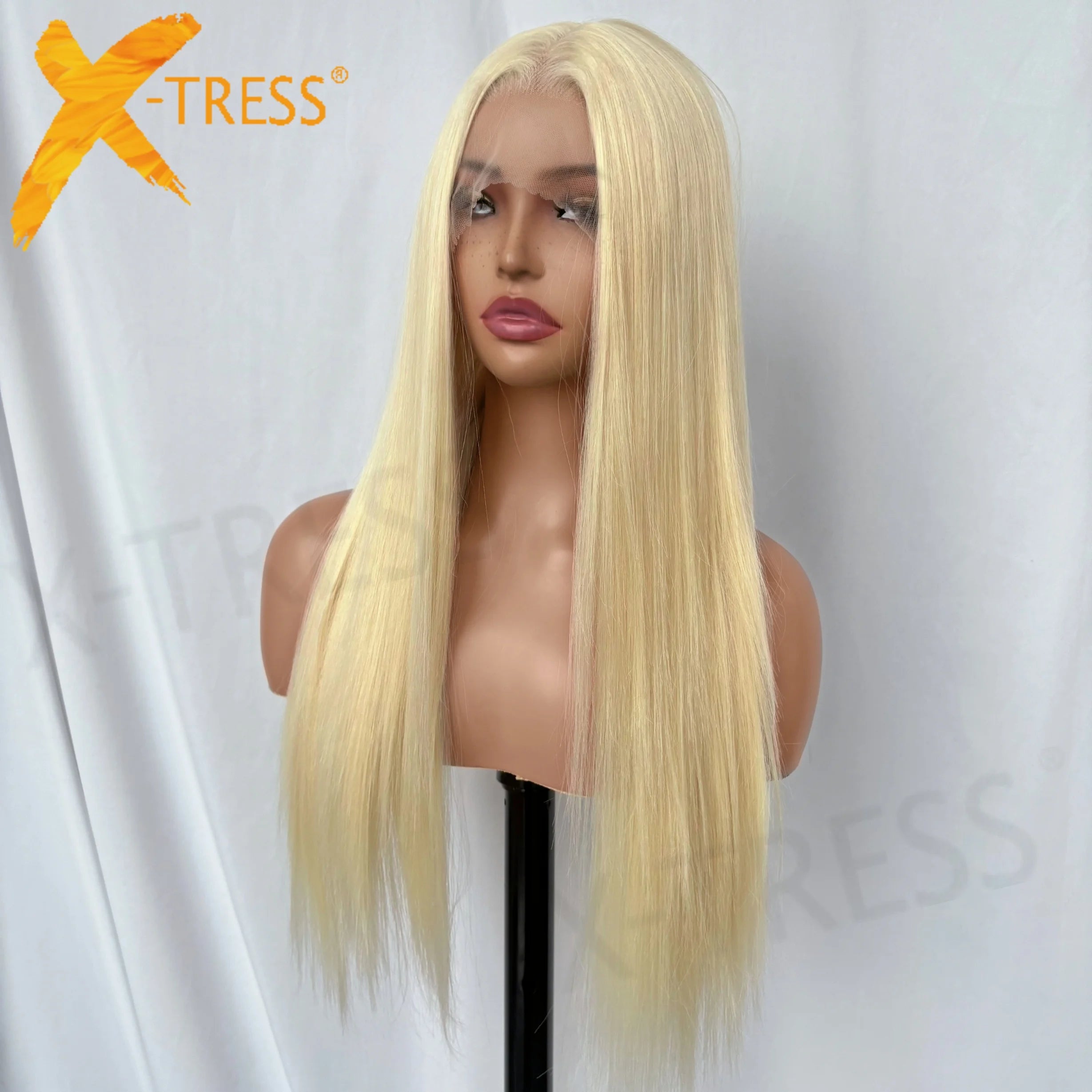 X-TRESS Glueless Synthetic Lace Front Wig 613 Blonde Wig Long Silky Straight Middle Part Lace  Natural Hairline for Black Women