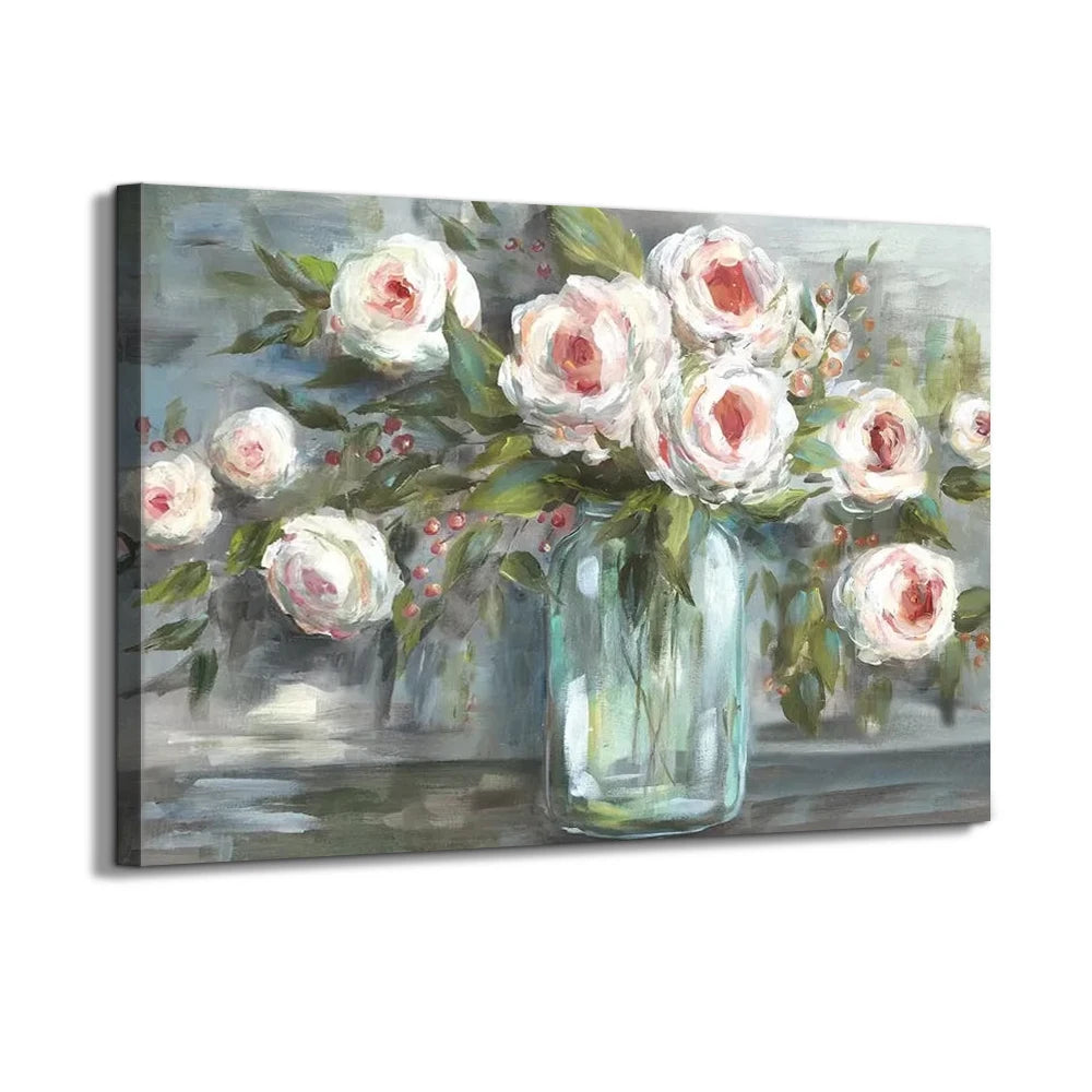 Modern Simple Seaside Flowers Hand-Painted Oil Color on Canvas Thick Knife Technique for Home Wall Decoration