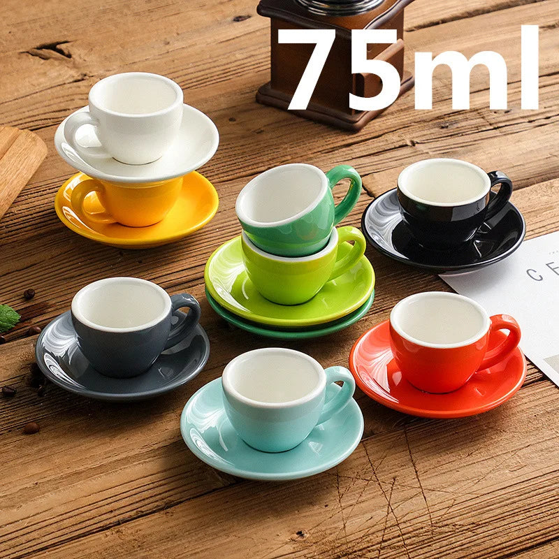 Custom Colorful logo 75ml 80ml Classic Ceramic Porcelain Mini Espresso Coffee Cups Set