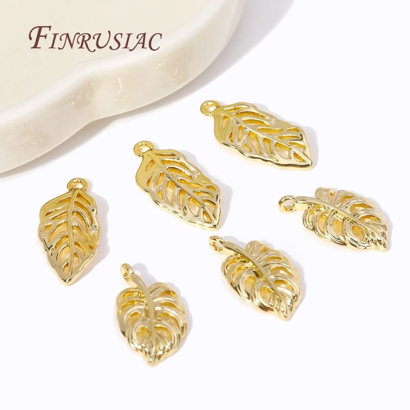 18K Gold Plated Metal Hollow Leaf Shape Pendants Necklace Making Fashionable DIY Jewelry Findings 2 Types Handmade Components