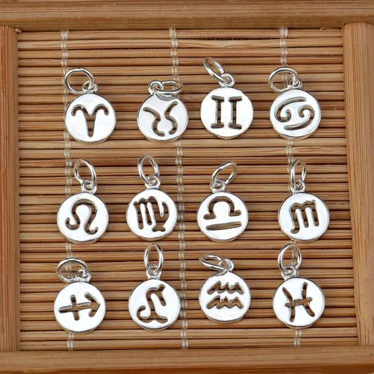 Wholesale Solid 925 Sterling Silver Zodiac Sign Astrology Zircon Heart Shape Cute Style Pendant Charm DIY Necklace Jewelry