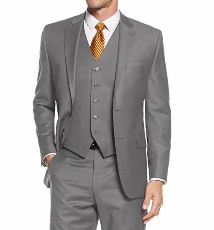 Light Gray Groom Tuxedos for Wedding Classic Fit Custom Made Formal Suit Business Party Men Suit 3pcs(Jacket+vest+pants)