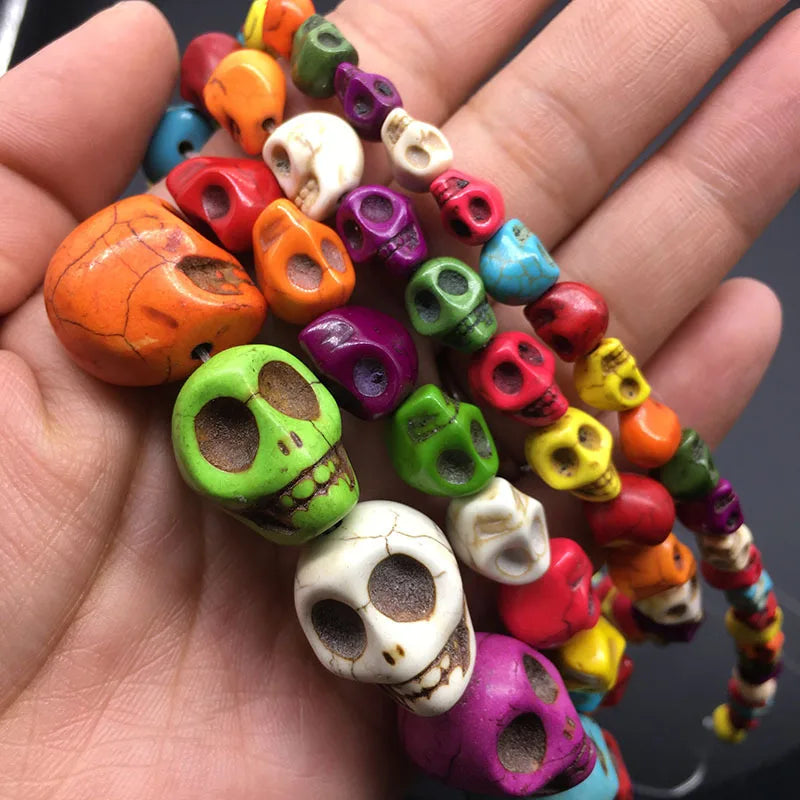 Wholesale Mixing Colors Loose Bead Skull Shape Beads Turquoise Stone Skull Spacer Loose Beads for Jewelry Making Diy Bracelet