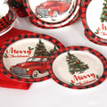 Pafu Christmas Red and Black Buffalo Plaid Party Supplies Tableware Set of 16 Christmas 7" Dessert Plates