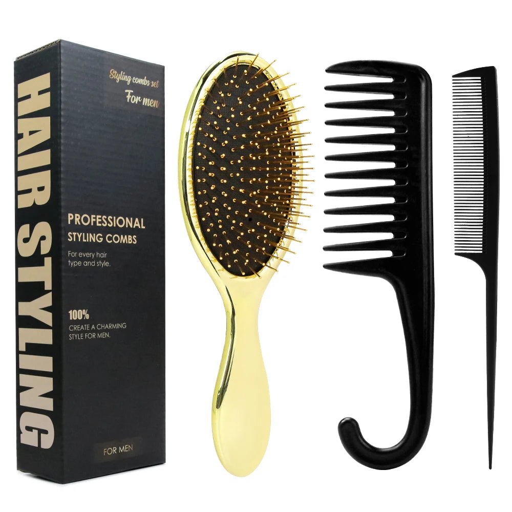 Straigh From California! Masterlee Luxury Metallic Golden Brush Metal Pins Hook Tail Wide Teasing Hair Comb Tooth Comb  Set