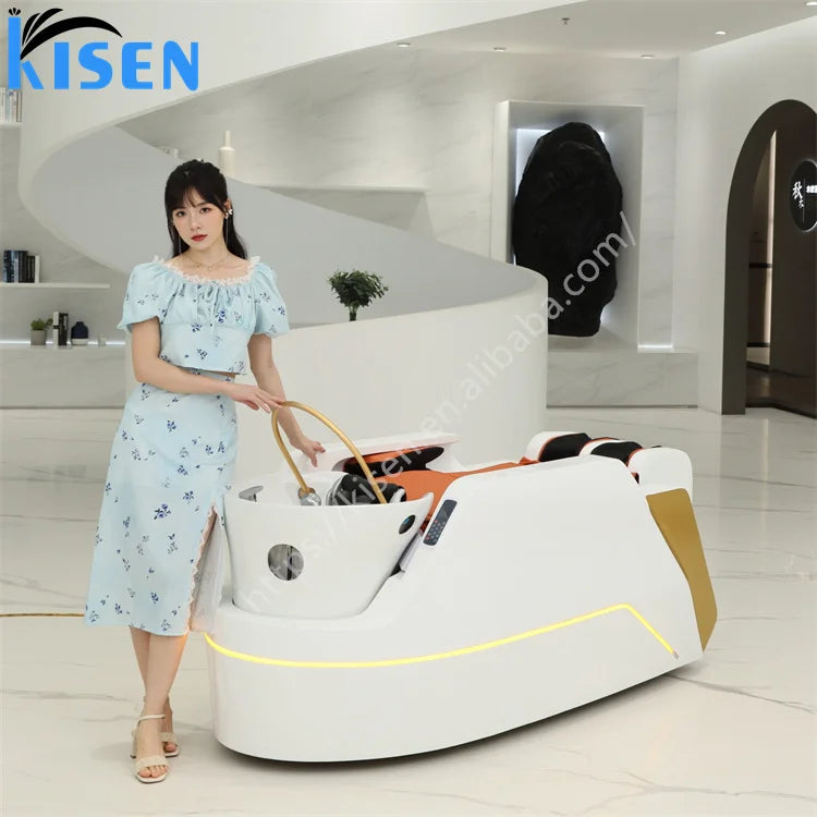 Luxury Automatic Electric Head Spa Shampoo Bed Hair Washing Massage Chair Shampoo Bed With Ceramic Basin Steamer