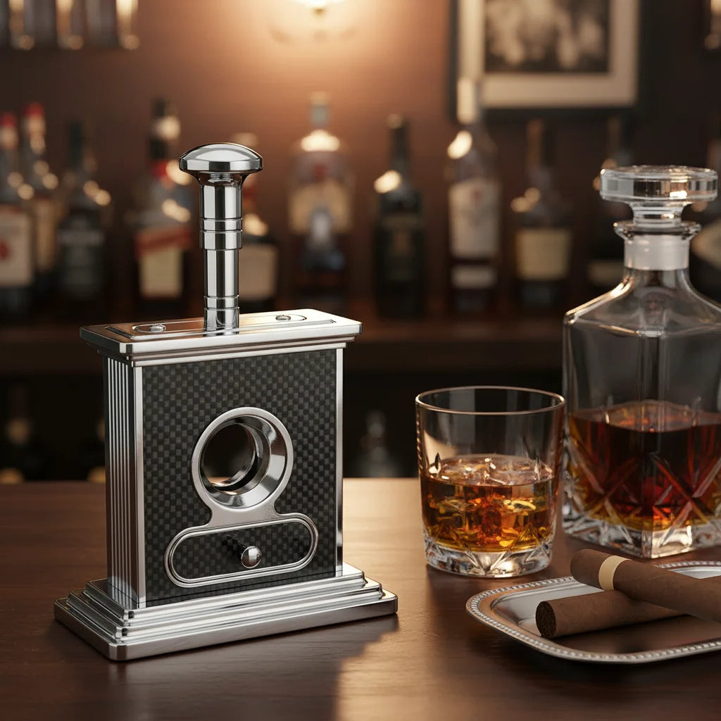 JIFENG JF-040 Carbon Fiber and Metal Desktop Cigar Cutter with High Performance Stainless Steel Sharp Blade