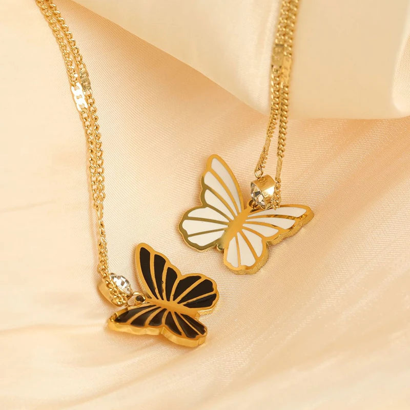 Trendy Stainless Steel Statement Jewelry Chain Choker Collar Dainty Bling Rhinestone Crystal Emeral Butterfly Necklace for Women