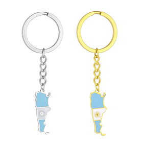 Manufacturer Stainless Steel Argentina Flag Map Keychain 18K Gold Plated Enamel Argentina Flag Argentinian Map Pendant Key Chain
