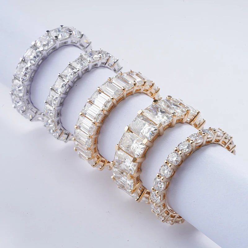 Starsgem Moissanite Eternity Band 14K Solid Gold Fancy Moissanite Wedding Ring