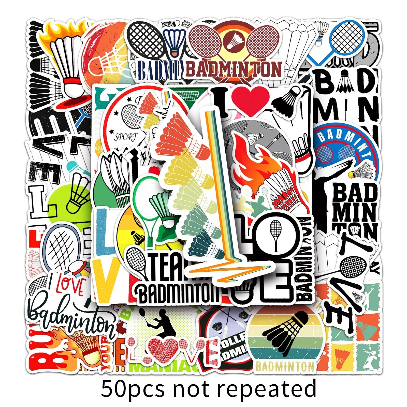 Vi- Factory Wholesale 50pcs Die Cut  Badminton  Cartoon Sports Stickers Pack for Kids Skateboard Suitcase Phone Laptop