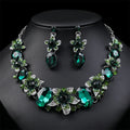 Wholesale New Exaggerated Flower Leaf Color Rhinestone Crystal Bride Wedding Necklace Earrings Jewelry Sets