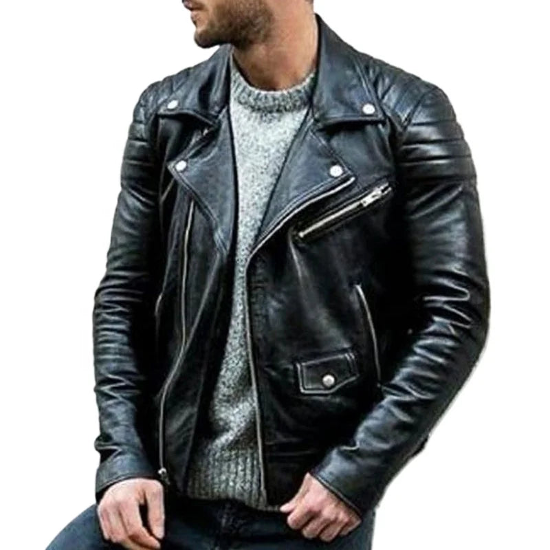 OEM ODM Autumn New Wholesale Trends Men PU Slim Fit Motorcycle Jacket Plus Size Coat