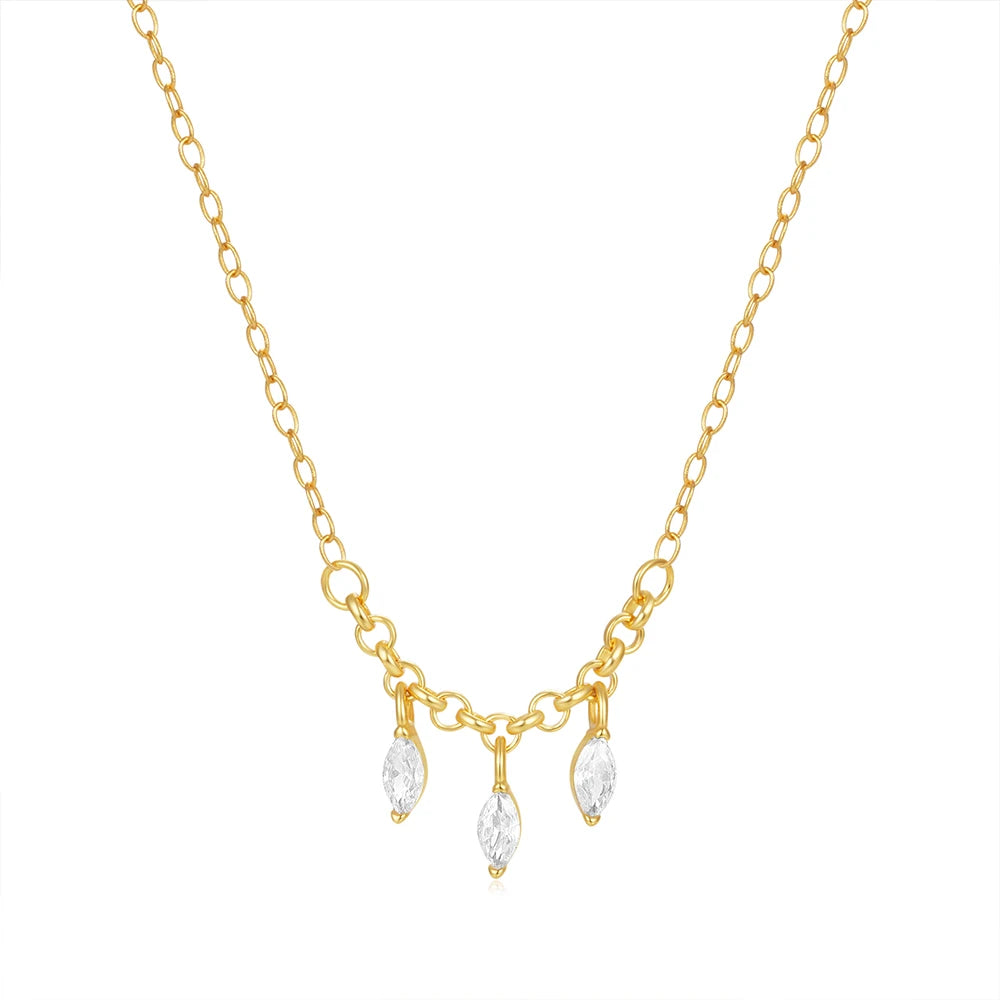 Fashion Jewelry Necklaces 925 Sterling Silver Necklace Marquise Eye Shaped Drop Diamond Gold Plated Necklace for Women
