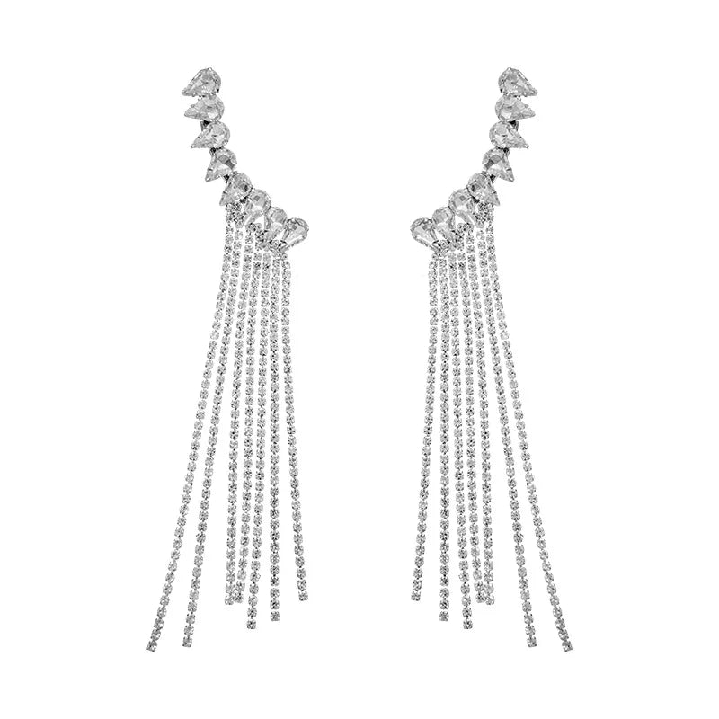 Fashion Long Tassel Full Rhinestone Drop Earrings for Women . Shiny Water Drop Crystal Dangle Earrings Jewelry Gifts