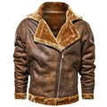 Winter Premium Solid Color Men's Lapel Fur Coat Retro Leather Thick Fleece Jacket With Pockets