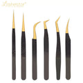 Professional Eyelashes Tools Gold Eyelash Extensions Tweezers Set Sharp Lash Tweezers Straight Lash Tweezers