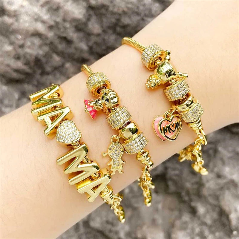 Women's Gold Plated Brass Tennis Bracelet With Zircon Fine Jewelry in Elastic Box Chain Trendy Style Mother's Day Gift Mom Mama