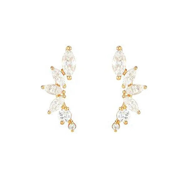 Milskye Fashion Jewelry 925 Sterling Silver 18K Gold Plated Horse Eye Zircon Curved Fan Earrings