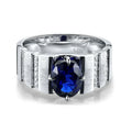 Men's Ring Oval Lab Grown Sapphire 925 Sterling Silver Diamond Rings for Men Engagement Wedding Birthday