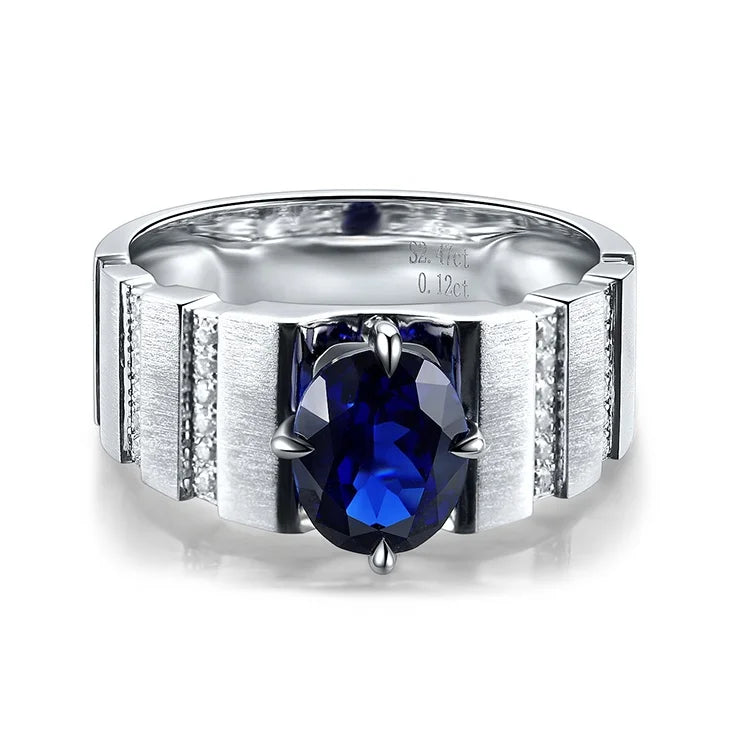 Men's Ring Oval Lab Grown Sapphire 925 Sterling Silver Diamond Rings for Men Engagement Wedding Birthday