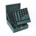 Wholesale Large Green Suede Women's 2-Layer Handmade Jewelry Case Organizer Box Lock Custom Logo Hot Selling Necklace Packaging