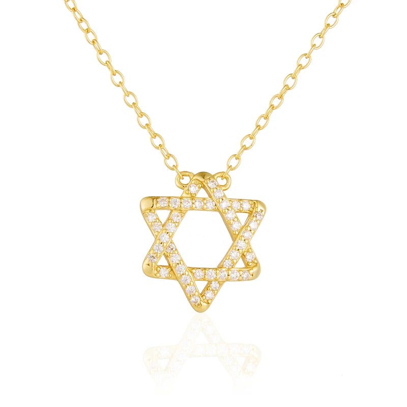 Fashion Personality Geometric Symbol Six-Pointed Star Pendant 925 Sterling Silver Zirconia Cz Star of David Necklace for Women