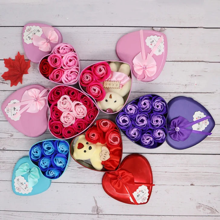 Hot Sale Heart-Shaped Bear Roses Tin Box Ball Soap Flower Gift Box for Christmas Thanksgiving Valentine's Day Preserved Design