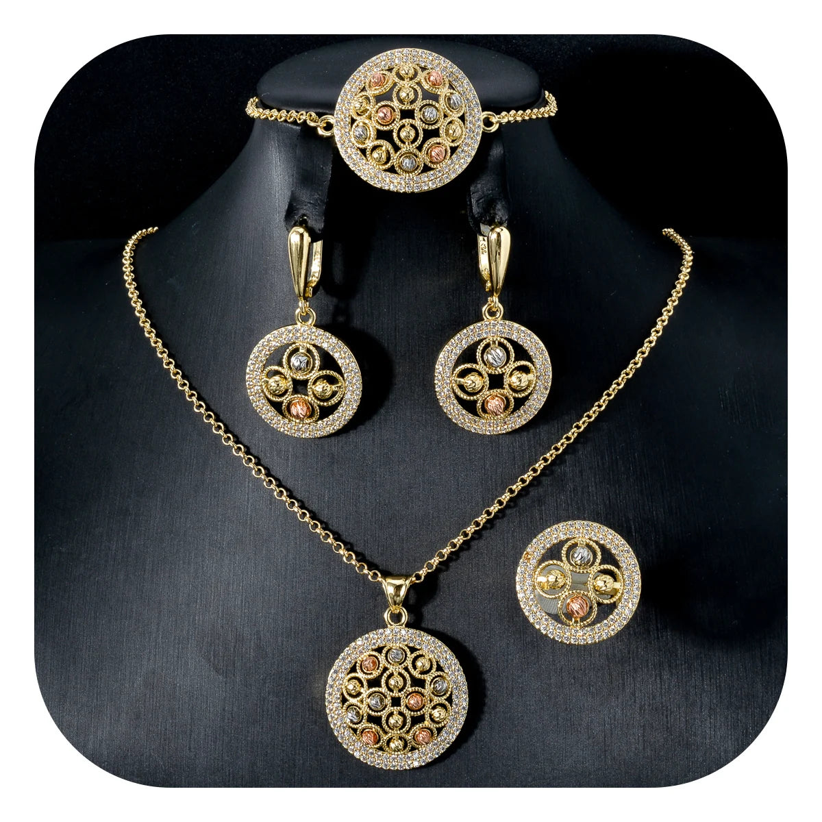 Dubai 14k Gold Plated Zircon Wedding Bride Earring and Necklace Ad Sets Jewelry for Women