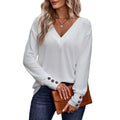 RNSHANGER Spring New Solid V-Neck Loose Long Sleeve Women T-shirt Classic Button Women White Casual Y2k T Shirts