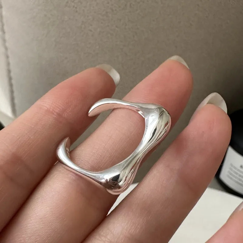 Vintage Geometric 925 Sterling Silver Bamboo Square Shape Open Rings for Summer Jewelry Women Gifts