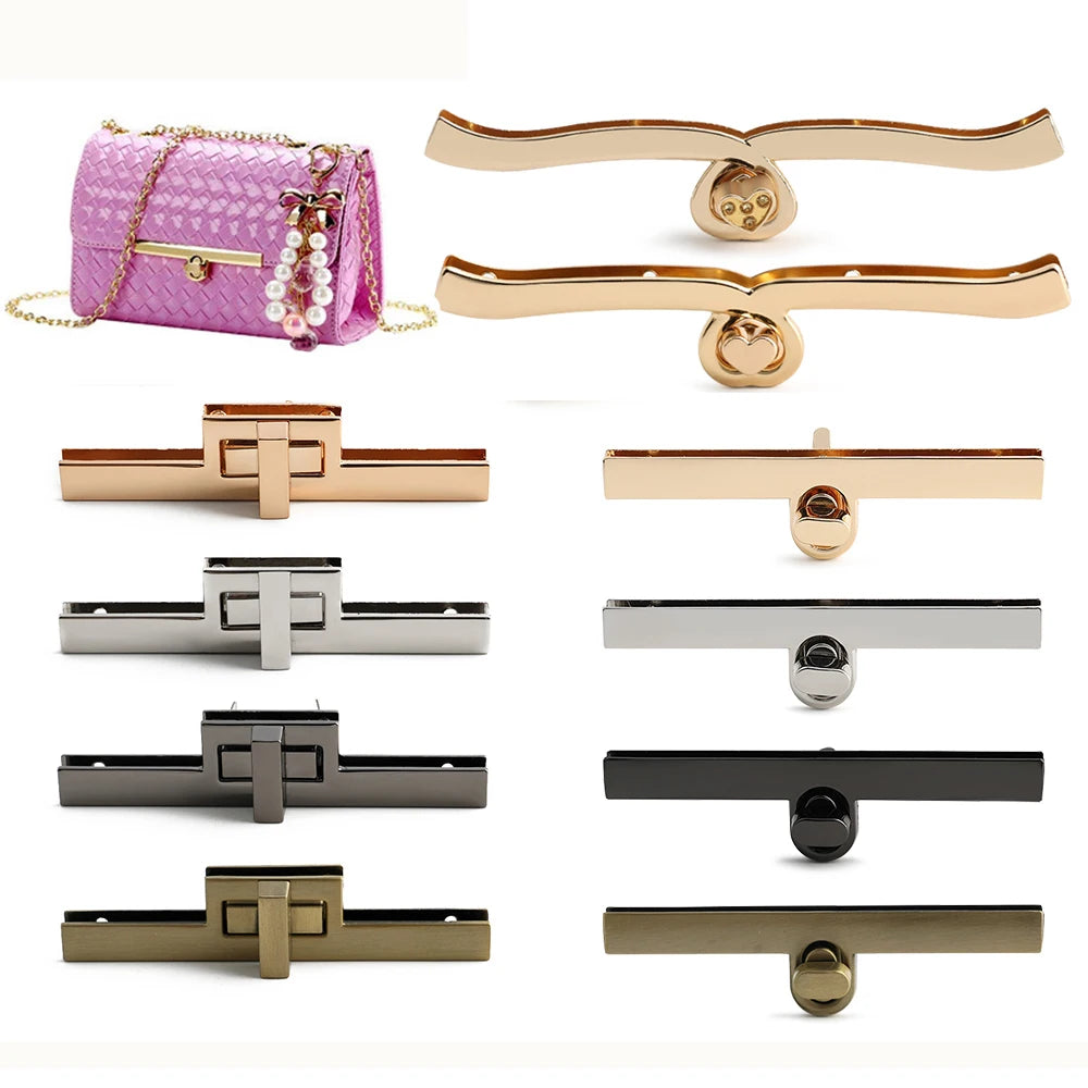 Metal Gold Long Locks for Bags Crossbody Bag Decoration Rectangular Turn Twist Lock Fasteners Wholesale Bag Lock